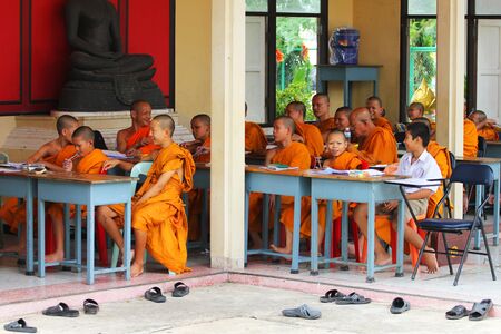 Buddhist monks learning, Bangkok, Thailand.のeditorial素材