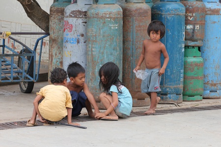 Cambodia -  July, 2011, Cambodian children on the streets of a Thailand border town.のeditorial素材
