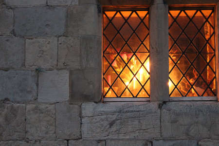 Medieval Window Radiating Light, Winter, Englandの写真素材