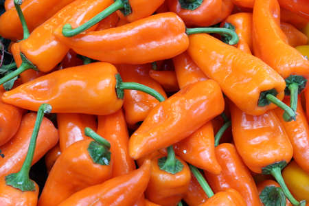 Orange Peppers For Sale At Market, England の写真素材