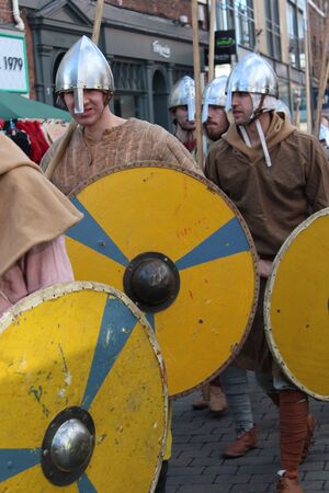 Historical Procession of Viking Warriors through York, England.のeditorial素材