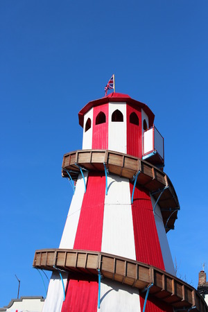 Red and White Helter-Skelter, Yorkshire, England.のeditorial素材