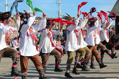 Morris Men Dancing at Whitby Folk Festival, August 2015.のeditorial素材