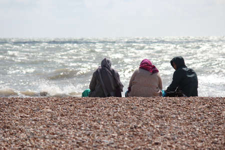 Striped Seaside Resort, South Coast of England in Summer.の写真素材