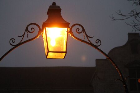 Gas Street Lighting on A Foggy Winter's Night.の写真素材