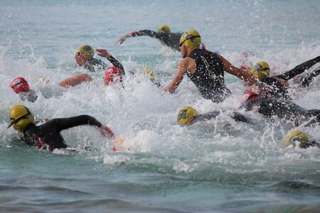 Ayia Napa Triathlon, Cyprus, Sunday 3rd April 2016; 750m Swim.のeditorial素材