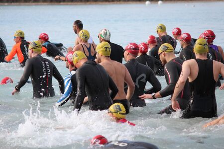 Ayia Napa Triathlon, Cyprus, Sunday 3rd April 2016; 750m Swim.のeditorial素材