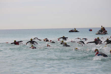 Ayia Napa Triathlon, Cyprus, Sunday 3rd April 2016; 750m Swim.のeditorial素材