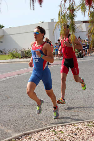 Ayia Napa Triathlon, Cyprus, Sunday 3rd April 2016; 5k Road Run.のeditorial素材