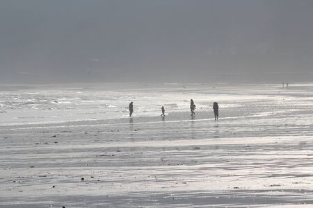 Spectacular Silver sands on Bleak, Grey, Winter's Day, Yorkshire, England.の写真素材