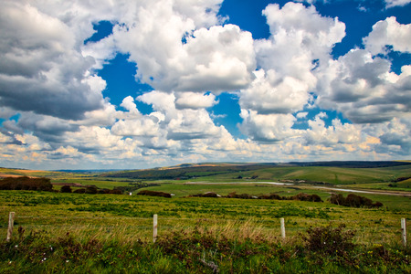 View of the fields andhorizon as seen from Beachy head, near Seaford, U.K.