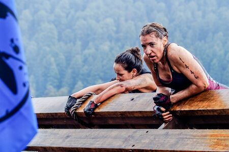 The Spartan Race is an extreme military style obstacles race where athletes run on hits of 300 participants, resembling the 300 spartan soldiers that fought under command of the legendary greek general Leonidas on the Thermopylae Battle. This female athleのeditorial素材