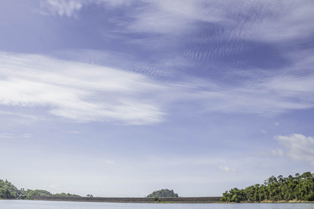 Beautiful cloud and blue sky at chiewlarn dam or ratchaprapa dam, Suratthani, Thailandの写真素材