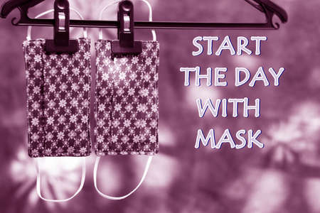 Quote with mask and Covid-19 (Coronavirus) pandemic. DIY cloth face masks in sepia color tone.