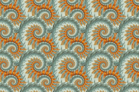 A colorful, abstract, repeating design with fractal swirls.の写真素材