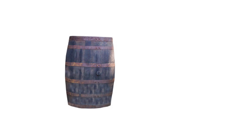 Old weathered wooden barrel with rusty hoops in wild western style saloon outdoor decorationの写真素材