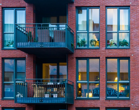 Beautiful modern apartments with balconies and windows, New dutch Architecture