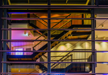 staircase well lighted at night, modern dutch architectureの写真素材