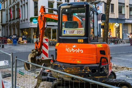 Modern Kubota excavator at a construction site in antwerp city, Antwerpen, Belgium, April 23, 2019のeditorial素材