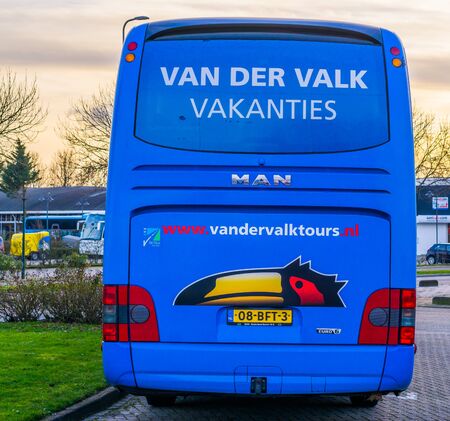 van der valk tour bus from the back, popular dutch travel agency, holiday automobile, alphen aan den rijn, 12 februari, 2019, the Netherlandsのeditorial素材