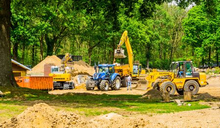 construction site with ground movement machinery at work, earthmoving industry, Rhenen, The netherlands, 31 may, 2019のeditorial素材