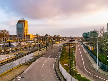 city scenery with roads in the center of Utrecht city, The Netherlandsのeditorial素材