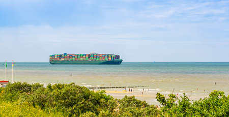 Tokyo triumph transporting containers, beach of Breskens, Zeeland, The Netherlands, 20 July, 2020のeditorial素材