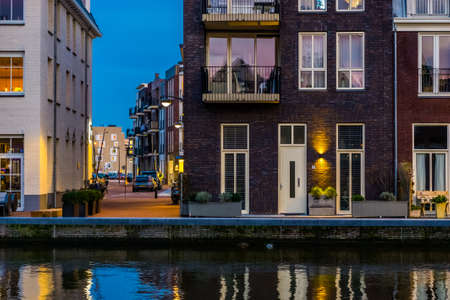 city houses at the water in the center of Alphen aan den Rijn, The Netherlands, February 12, 2019のeditorial素材