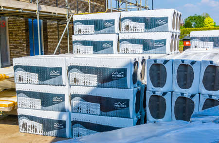 pallets of monier roof tiling packages, Popular construction brand, Rucphen, The Netherlands, 6 may, 2022のeditorial素材