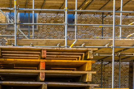 close up of stacked pallets at a construction site, Rucphen, The Netherlands, 6 may, 2022