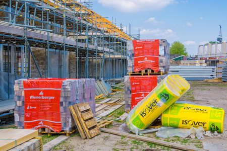 close up view on a construction site with building materials, construction site in Rucphen, The Netherlands, 6 may, 2022の写真素材