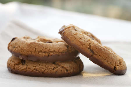 Chocolate chip cookies with bottom dipped in chocolate