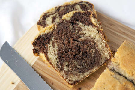 Yellow and chocolate cake fresh from the oven.
