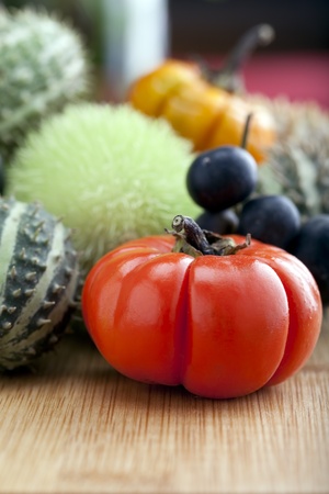 Assortment of gourds and fall decorative fruits.の写真素材