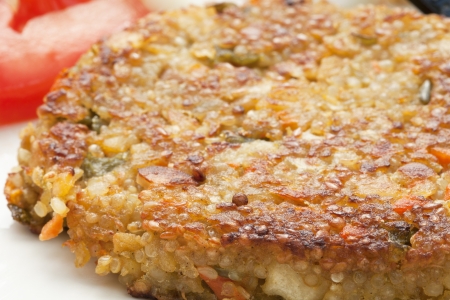 Closeup of  a vegetarian quinoa burger の写真素材