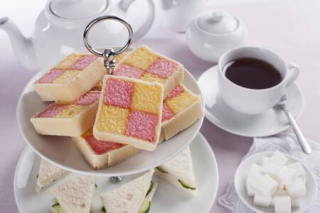 Battenberg cake for afternoon teaの写真素材