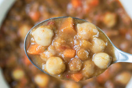 Delicious and healthy vegan Moroccan stew with chick peas and carrots.の写真素材