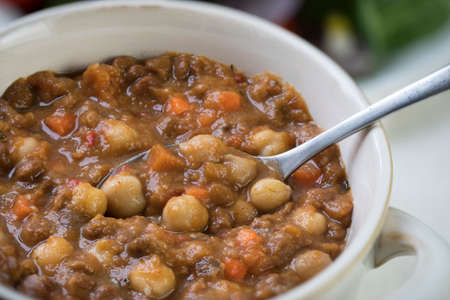 Delicious and healthy vegan Moroccan stew with chick peas and carrots.の写真素材