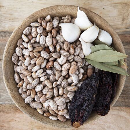 Bowl of Pinto Beans and Spicesの写真素材