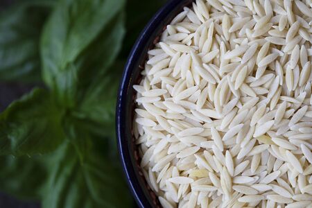 Orzo and Basil Flat Layの写真素材