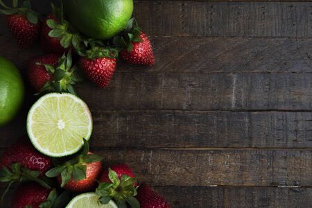 Fresh Lime and Strawberry Flat Layの写真素材