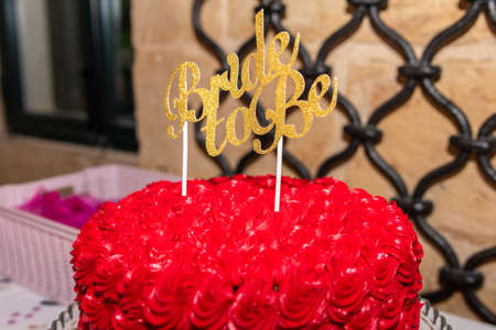 Bride to be Red Cake decoration on top for Partyの写真素材