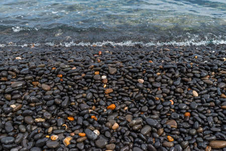 Black Pebble Beach in Chios island Greeceの写真素材