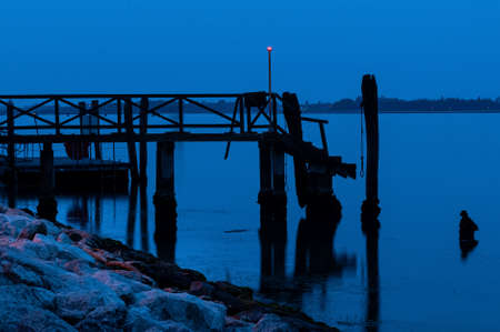 Punta Sabbioni , lido Venetia, in the early Morning, Blue Hourの写真素材