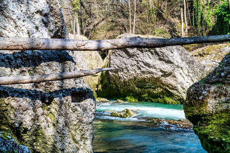 Breathtaking landscape in Spring at Erlaufschlucht in Lower Austria, turquoise water, Springtime in Austriaの写真素材