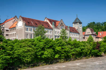 Historic buildings in the historic center of Bad Toelz, Germanyの写真素材