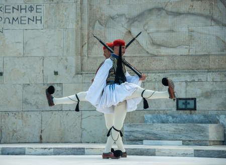 Athens, Greece - AUG 4, 2019: Changing of the Guards at Hellenic Parliament and Syntagma Square,...