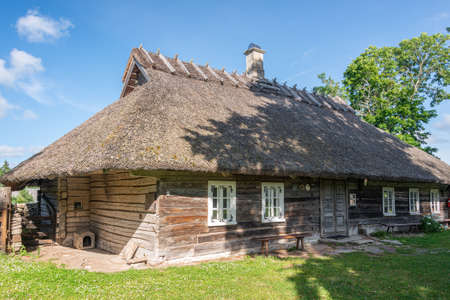 Viki, Saare County, Estonia AUG 03, 2020: Hiiumaa open-air museum Mihkli farm, Estonia. Most of the buildings date to the middle of the 18th century. One of the best preserved farmsteads.のeditorial素材