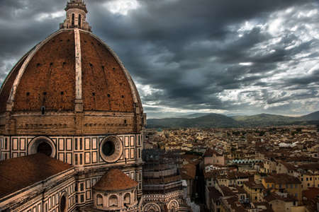 Duomo Santa Maria del Fiore and Baptistery of San Giovanni, in Firenze (Italia). Florence Cathedral (Italy), Santa Maria del Fiore, Brunelleschi's Dome, symbolの写真素材
