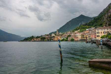 Rainy and Cloudy August Morning in,Limone sul Garda, Lake Garda, Italyのeditorial素材
